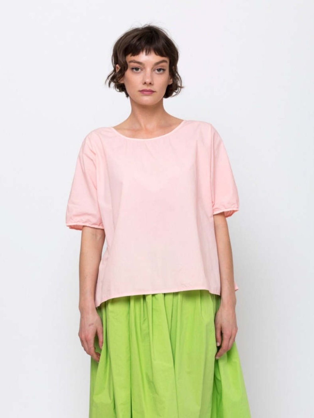 MANUELLE GUIBAL The Zani Top in Pearl Pink Parisian Boxy Blouse Cotton Poplin 0